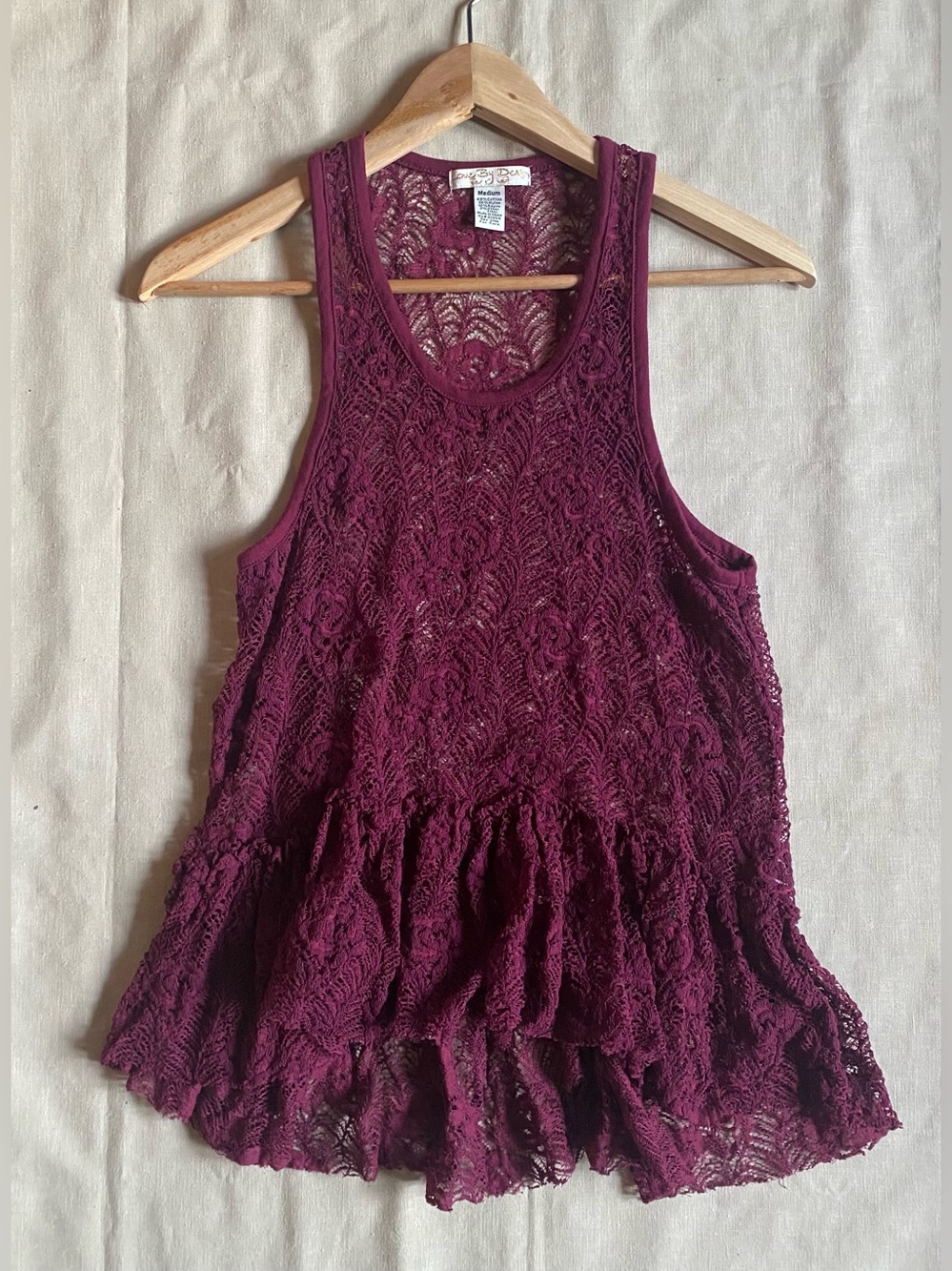 Love By Design Burgundy Lace Ruffle Tank